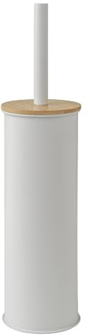 Gedy KENTA Escobillero baño WC, Acero INOX y bambú, Blanco Mate-Natural, 9 x 9 x 39
