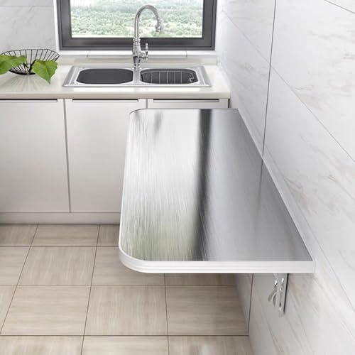 MBBTAG Wandmontierter Tisch Aus Edelstahl, Wandtisch Klappbar, Wandklapptisch Küche, Wandmontierter Klapptisch, Wandklapptisch Nimmt Keinen Platz, Geeignet Für Küche, Bad, Balkon(60x40cm)