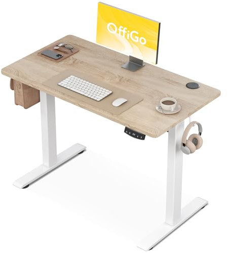 OffiGo Höhenverstellbarer Schreibtisch, 100 cm Elektrischer Schreibtisch, Ergonomischer Tisch mit Memory-Funktion, Gaming Tisch Höhenverstellbar, Moderner Computertisch für Zuhause und Büro, Beige