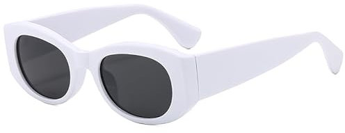 Long Keeper Trendy Oval Sunglasses Womens 90s Thick Frame Round Sunglasses Irregular Cat Eye Shade Travel Eyewear UV400 (White Grey)