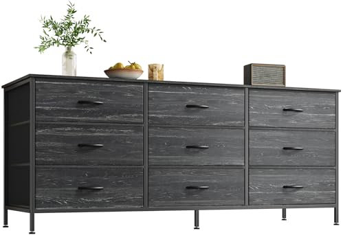 Huuger Cómoda de 9 cajones, soporte de TV de 55 pulgadas para TV de 55 y 60 pulgadas, centro de entretenimiento con cajones, cómoda de tela de almacenamiento grande para dormitorio, armario, impresión