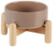 Havniva Ceramic 5.1inch Raised Dog and Cat Bowl Set, Elevated with Wooden Stand, Food and Water Bowl for Toy Breed Dogs, Cats, Kitty, Weighted Dog Dishes, Pet Bowls(13.5oz, Brown Coffee)