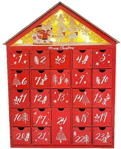 Calendrier de l'avent de Noël LED Calendrier de l'Avent en bois réutilisable avec LED, calendrier de l'avent de Noël avec arbre de Noël et 24 tiroirs, calendriers de l'Avent vide à remplir pour les