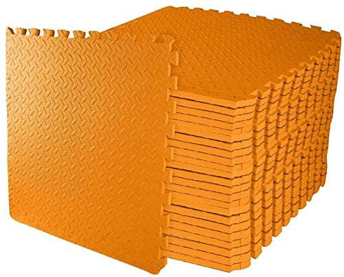ComFy Mat Gym Flooring Mat, Foam Exercise Mats, Interlocking Puzzle EVA Floor Tiles, Non slip Rubber Cushion For Home Workout, Bonus Adhesives,24X24(60x60cm) Orange 6 TILES (24 Square Feet)