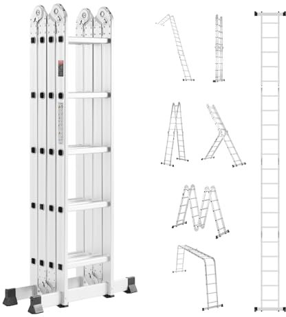 VEVOR Scala Pieghevole Multiuso, Scala Telescopica Regolabile 5 Gradini con Struttura ad A, Scala Estensibile per Impieghi Gravosi con Altezza 5,8 m Capacità 149,7 kg per Lavori Domestici all'Aperto