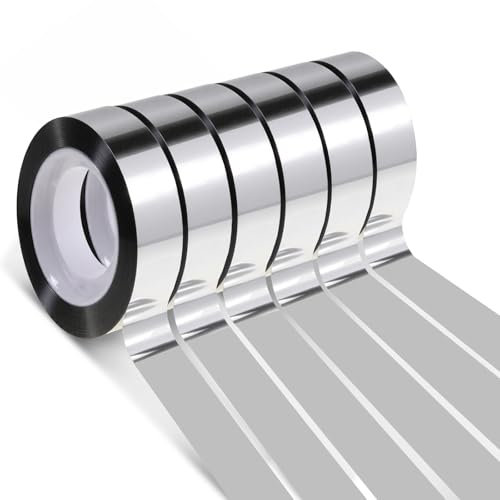 6 Rollen Klebeband Silber Selbstklebende, Washi Tape Silber Metallic Klebeband 12mm X 25m Craft Dekorative Klebebandn Fliesennahtband Klebebandn für Scrapbook Geschenkverpackung Fliesennahtabdeckung