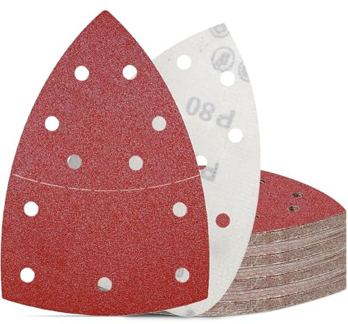 KONGMING 50 Pièces Papier Abrasif pour Ponceuse Grain 80 Disques Abrasifs Triangulaire 11 Trous pour Ponceuses de Détail