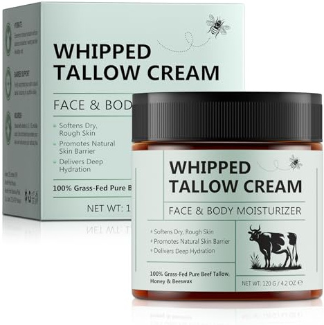 Beef Tallow Creme - Beef Tallow for Skin - 100% Grass-Fed Beef Tallow, Honey & Beeswax, Deep Hydration for Dry & Aging Skin, Natural Skin Barrier, Nourishing Moisturizer