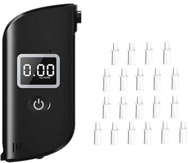Stdlyxun Alkoholtester Promillemessgerät - Alkoholtester Mit Digitaler Blauer LCD-Anzeige,Alkoholtester Polizeigenau,Alkohol Tester Mit 20 Mundstücken