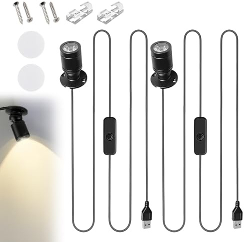 AMFUN 2PCS 360° Schwenkbar Aluminium Spotlight, 5V 1W Mini LED Spot Licht, USB LED-Strahler für Zuhause, Hotel, Schmuck, Dekoration, Malerei, Pflanzen, Weinschrank (4000 K Neutrales Licht)