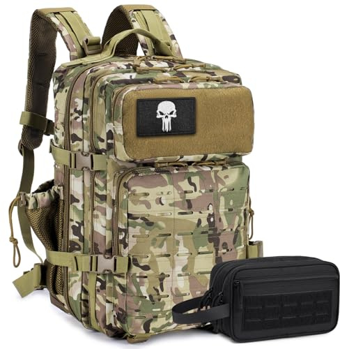 BAGROUPS 45L Wanderrucksack Herren Wasserdicht Militär Taktischer Rucksack 3 Tage Armee Assault Pack Bag Mit 17 Zoll Laptop Kabine Tragbar Tagesrucksäcke für Survival Camping Outdoor Fahrrad Khaki