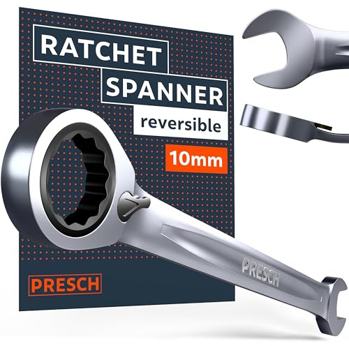 PRESCH Chiave a cricchetto 10mm reversibili – Angolo di ritorno minimo (4°, 90 denti) – Inclinazione di 15° per spazi ristretti – Chiave con cricchetto di precisione e robuste
