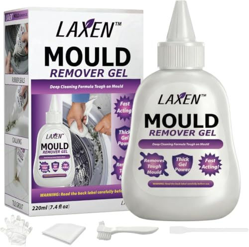 Laxen Mould Remover Gel 220ml for Washing Machine Seal & Rubber Gasket – Black Mould, Mildew & Stain Remover for Bathroom Grout, Shower & Sink – Front Load Washer Cleaner Kit (5 Piece Kit)