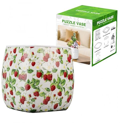 3D-Puzzle Planter Pot,Puzzle Vase for Adult,Plastic Planter,96 Pieces Puzzles,11x11x11cm,Home Decor Flower Pots for Indoor Cactus,Succulents Pots (A)