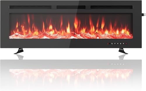 RBFGYIOP Elektrischer Kamin 127 cm, Montage an Wand oder Unterputz, 12 Farben LED Flamme, 5 Helligkeitsstufen, Timer, Touchpanel und Fernbedienung, Leistung 900/1800 W – Heizung