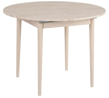 Ausziehbarer Esstisch, 100% melaminbeschichtete Spanplatte, 18 mm dick, Holzbeine, Beige & Eiche, 100x100 cm (offen 131x100 cm) | modernes skandinavisches Design für stilvolle Essbereiche
