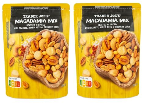 Trader Joe’s Macadamia Mix 2x200g / 400g Gesamtinhalt – gerösteter & gewürzter Nussmix mit Macadamia, Erdnüssen, Mandeln, Cashews, Pekannüssen & knusprigem Mais