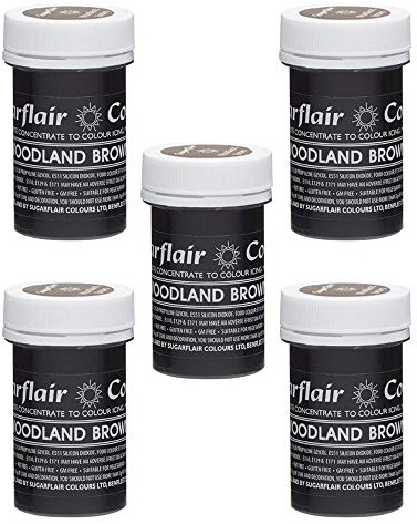 Sugarflair Woodland Brown Pastel Food Colouring Paste, Highly Concentrated for Use with Sugar Pastes, Buttercream, Royal Icing or Cake Mix, Subtle Colour Dye - 25g (Pack of 5)