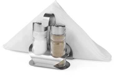 HENDI Menage Set, Dreiteilig, Pfeffer, Salz, Serviettenhalter Satiniert, Pfefferstreuer, Salzstreuer, Servietten, Gewürzständer, 85x75x(H)115mm, Edelstahl 18/0