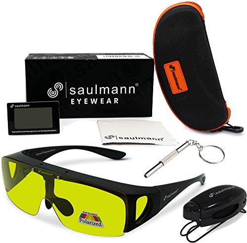 Saulmann® Polarisierte Unisex Flip-UP Überzieh Blendschutzbrille - Kontrast Outdoor- & Nacht Fahrbrille mit UV-Schutz gegen blendendes Licht und Antireflexbeschichtung - ZO5115