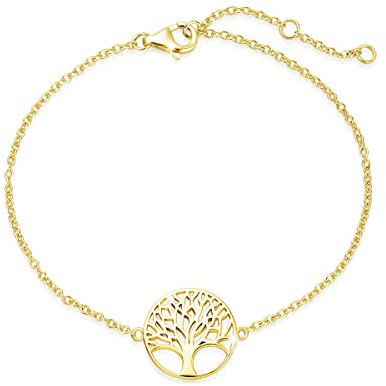 Carleen Baum des Lebens Armband für Damen Mädchen 925 Sterling Silber Gold Vergoldet - Verstellbar Armkette 16 + 3 cm