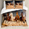 ABAKUHAUS Pferd Bettbezugs Set Für Doppelbetten, Equine Themed Tiere, Milbensicher Allergiker geeignet mit Kissenbezügen, Braun Sand