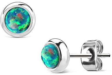 Bungsa® Damen Ohrstecker mit einem 6mm Opal-Stein aus 316L Edelstahl