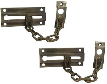 QCAA Solid Brass Chain Door Guard, with 9 Links Steel Chain, Antique Brass, 2 Pack, Made in Taiwan