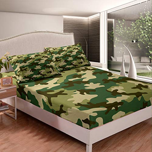 Loussiesd Camouflage Design Spannbetttuch Grüne Geometrie Spannbettlaken 90x200cm für Kinder Jungen Teens Ultra weich Einfach Modern Bettlaken Set Monochrom Camouflage Bettdekor 2St