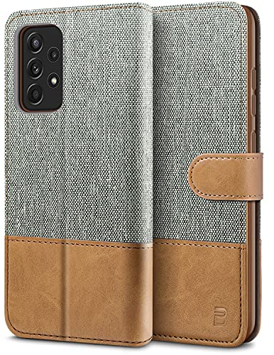 BEZ Handyhülle für Samsung A52s 5G Hülle, Hülle für Samsung A52s, Tasche Kompatibel für Samsung Galaxy A52 / A52s, Handyhülle aus Klappbar mit Kreditkartenhaltern, Ständer, Magnetverschluss, Grau