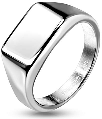 Paula & Fritz® Ring Damen Siegelring Rechteck Silber 316L Chirurgenstahl Größe 52 (16,6) Freundschaftsring Herrenring Partnerring Bikerring Damenring