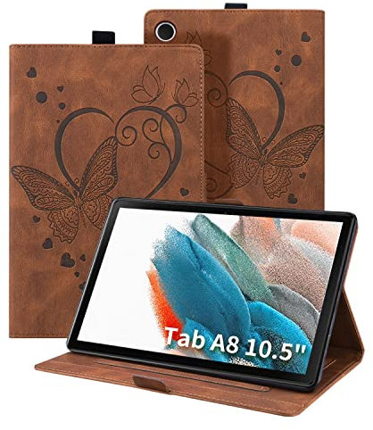 Auslbin Coque pour Samsung Galaxy Tab A8 (10.5 Pouces,2021) Housse Papillon Modèle de Cuir PU avec Fonction Support Étui de Protection Tablette pour Samsung Galaxy Tab A8 SM-X205/SM-X200 (Brun)