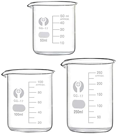 Relland Messbecher-Set - 3-teilig, 50ml, 100ml, 250ml, Klar, Borosilikatglas, Labor, Küche