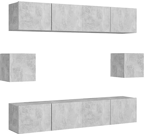 vidaXL TV Schrank Set 6-TLG. Wohnwand Anbauwand Schrankwand Hängeschrank TV Möbel Fernsehschrank Wandschrank HiFi-Schrank Lowboard Betongrau Holzwerkstoff