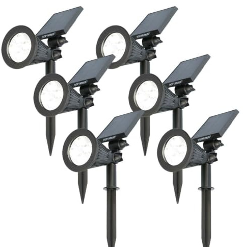 HOFTRONIC - Solar Gartenstrahler Bend IP65 Wasserdicht 6000K Gartenleuchte LED Solarlampen für Außen Solarleuchte 6 Stücke Erdspieß Wegeleuchte mit Wintersolar Solarpanel KaltweißGarten Solarstrahler