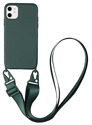 Emlivi Handykette Hülle kompatibel mit iPhone 11 Pro Necklace Hülle mit Kordel Handyhülle Nylon Schultergurt zum Umhängen Silikon TPU Schutzhülle mit Stylische Band für iPhone 11 Pro Case, Grün