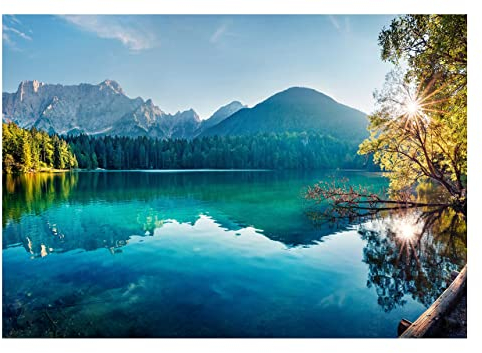 Fototapete Berge und Seen Panorama Landschaft Natur Modern Wohnzimmer Schlafzimmer Wandtapete Vlies Tapete UV-Beständig Montagefertig (368x254 cm - 4 Bahnen)