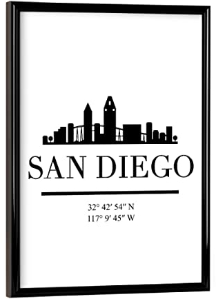 artboxONE Poster mit schwarzem Rahmen 18x13 cm Städte SAN Diego California Black Skyline - Bild san Diego