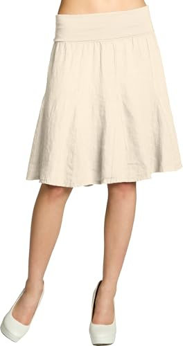 Caspar Damen Midi Sommer Leinenrock Knielang Sommerrock mit Stretch Bund - RO014, Farbe:beige, Mode Größe:M-L