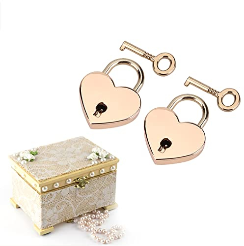 2 PCS Heart Shaped Padlock, Mini Heart Lock Key, Everlasting Love for Anniversary, Multiple Usages, Durable Padlock with Keys, Small Animal Beds Small