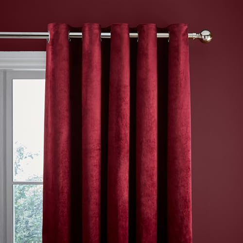 Catherine Lansfield Kingsley Matt Velvet 66x90 Inch Lined Eyelet Curtains Two Panels Olive Green