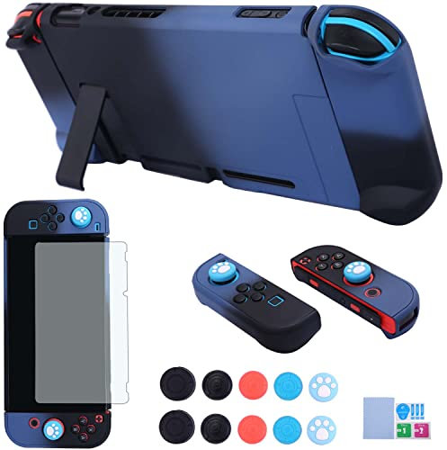 Dockable Case for Nintendo Switch - COMCOOL 3 in 1 Protective Cover Case for Nintendo Switch and Joy-Con Controller with Screen Protector - Blue Black