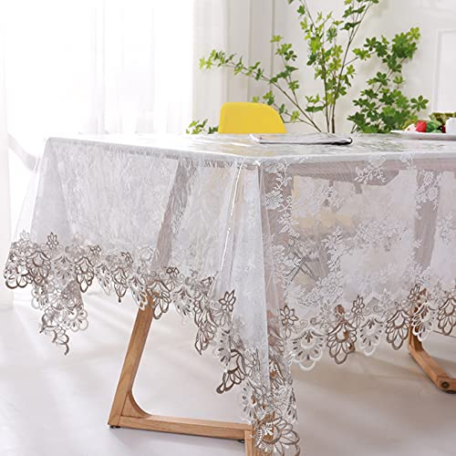 Klare Kunststoff Rechteck Tischdecke Wasserdichtes Vinyl PVC Tischdecke Bestickte Spitze Rand Transparente Tischabdeckung für die Küche im Freien und im Inneren verwendet-110x160 cm, Blumen1