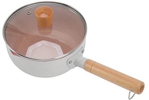 Saucepan with Lid, Nonstick Japanese Yukihira Pot Fit for Gas Stove, Induction Cooking, Mini Aluminum Alloy Butter Warmer Milk Pot Melting Pot with Wooden Handle, Pour Spouts (White)