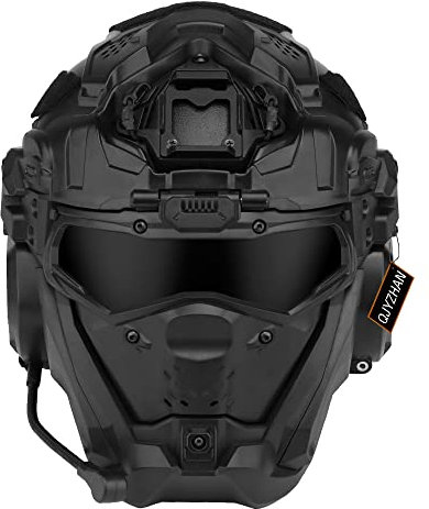 YBJMSFA Airsoft Helm, All-in-One Design Eingebaute Abnehmbare Taktische Headset Anti-Nebel Fan Shade Schiebebrille, Paintball CS Cosplay Helm