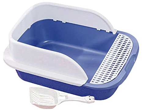 perfk Katzentoiletten für Katzen im Innenbereich Hochseitig mit Rand Hohe Katzentoilette mit Rahmen Katzentoilette mit Schaufel Katzentoilette, Blau, MITTEL