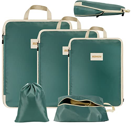 Romon Koffer Organizer Kompression, 5-Teilig Compression Packing Cubes Set, Reise Packwürfel Kompression Set für Kleidung Schuhe Unterwäsche