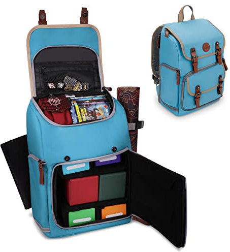 ENHANCE Sammelkarten-Aufbewahrungsbox, Rucksack in voller Größe für Spielkarten – Platz für Kartenordner, TCG-Box-Aufbewahrung, Spielmattenhalter, kompatibel mit Magic The Gathering, Pokemon (blau)