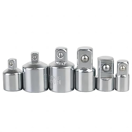 Skyzone 6 Pcs Impact Socket Adapter Reducer Set, 1/4, 3/8, 1/2 Socket Adapters, Premium Chrome Vanadium Steel Converter Kit Fits Impact Drivers, Torque Wrenches, Power Drills, Ratchets
