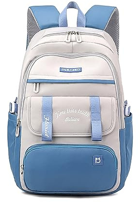 FANDARE Schulranzen Mädchen Schulrucksack Schultasche Kinderrucksack Jungen Handgepäck Rucksack Schulrucksack Mädchen Teenager Hochschule Schultertasche für Outdoor Reisen Schule Daypacks Grau Blau